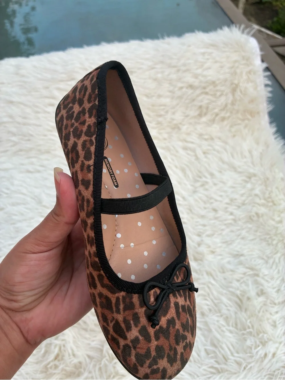 Girls Leopard Print Ballet Flats with Bow - Black Trim,#11